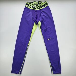 Nike Pro Combat Hyperwarm Purple and Neon Green Compression Pants